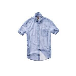 NEW RELWEN men's seersucker half sleeve shirt in white/blue stripe